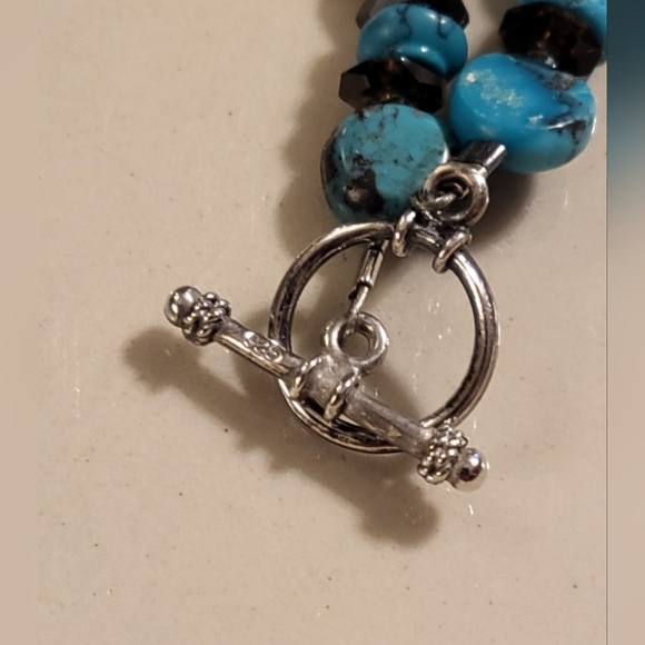 Solid sterling silver African smokey quarts with beautiful raw turquoise - Picture 3 of 4